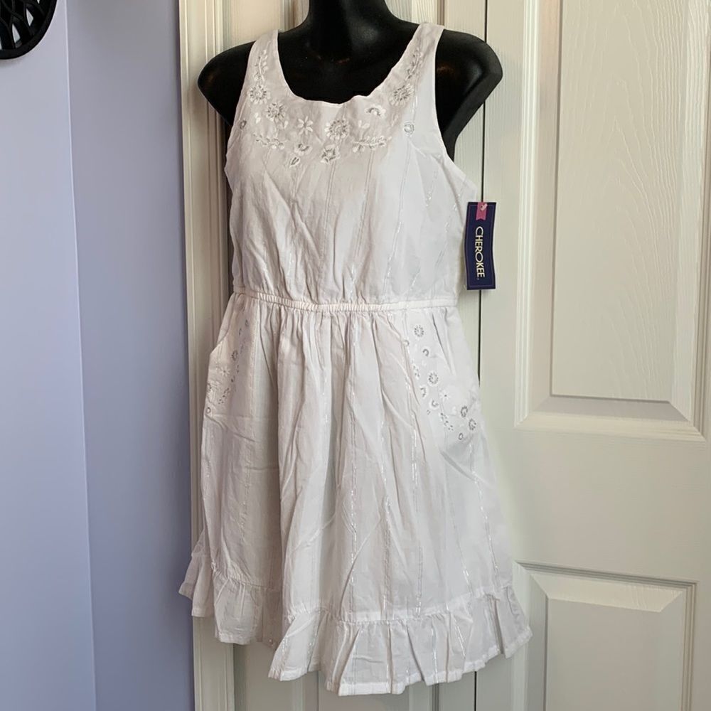 Fashion Girls Sleeveless white eyelet Spring Summer Dress L(10/12)
